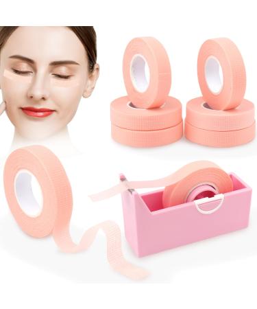 Eyelash Extension Tape Breathable Eyelash Tape with Heart Shaped Tape Cutter Adhesive Non Woven Eyelash Tape Ladies Makeup Eyelash Tape Kits (Pink 6 Rolls+Tape Adhensive Cutter)