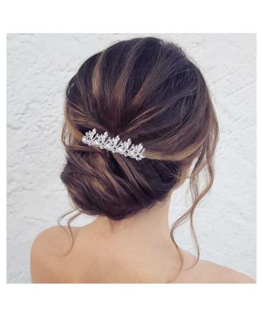 Inilbran Boho Crystal Hair Comb Silver Rhinestone Wedding Hair Comb Barrettes Vintage Crystal Cz Hair Comb Headpiece Sparkly Cz Wedding Headpieces Comb Decorative Headwear Bridal Hair Accessories