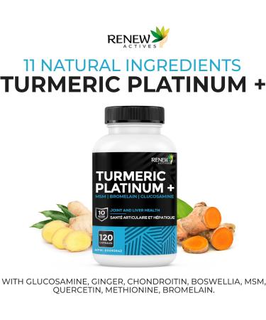 Renew Actives Turmeric Platinum 1350MG per 3 Capsules with Black Pepper & Ginger Antioxidant Liver & Digestive Support Reduces Inflammation & Boosts Immunity Made in Canada 120 Capsules - Buy Online on GoSupps.com