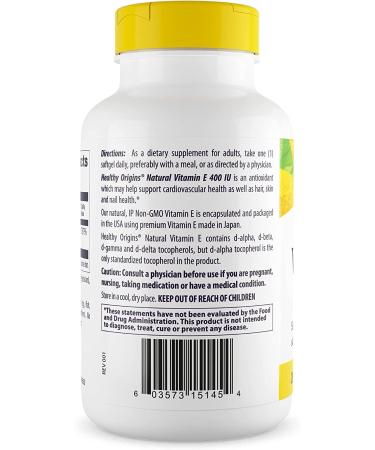 Healthy Origins Vitamin E 400 IU - Natural Mixed Tocopherols, 180 Softgel Capsules - Buy Online on GoSupps.com