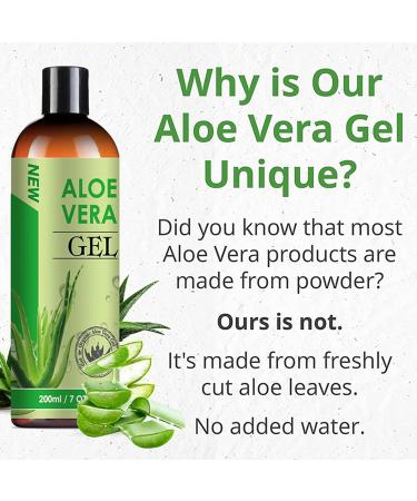 Organic Aloe Vera Gel with 100% Pure Aloe from Freshly Cut Aloe - Aloe Vera After Sun for Face Body Hair Sunburn After Sun Scars - absorbs rapidly with No sticky residue - 200 ml / 7 fl oz - Buy Online on GoSupps.com