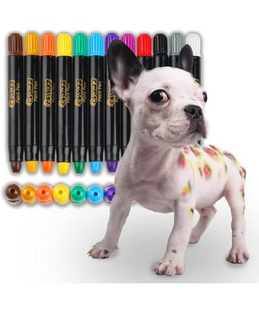 OPAWZ 12pcs Paint Pens for Temporary Dog Hair Dye, Non-Toxic Dog Safe Color Paint Dye, Washable Pet Hair Dye, Hair Color Crayon, Grooming Accessories Kit Marking Paint for Dogs, Cats, Birds and Horses