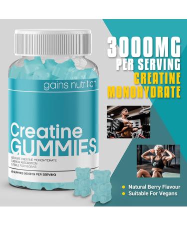 Creatine Gummies: 3000mg Monohydrate for Men & Women - 60 Chewables - Vegan & Natural Berry Flavor - Buy Online on GoSupps.com