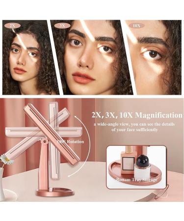 HMGOLD LED Makeup Vanity Mirror - 2X 3X 10X Magnification, Touch Control Dimmable, Dual Power Supply - Portable & Travel-Friendly Gift for Women - Rose Gold - Buy Online on GoSupps.com