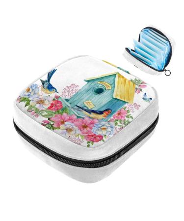 GIAPB Sanitary Napkin Storage Bag Period Bag Tampon Bag Makeup Bag Pad Pouch Bird House Flower Color4374