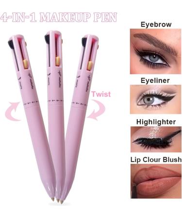 Eyeliner 4 In 1 Makeup Pen Multi Functional Eyeliner Lip Liner Brow Pencil & Highlighter Easy-To-Apply Safe & Skin Friendly Makeup Pen Long Lasting Makeup Pencil - Buy Online on GoSupps.com