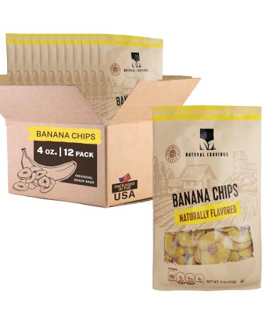 Healthy Banana Chips Dried Slices - 12 Pack - Bags of Dried Banana Chips Sweetened - Sweet Crispy Crunchy Snacks for Adults & Kids - Dehydrated Bananas Chip - 100% Pure Dry Bananas Fruit Chips (4 oz)