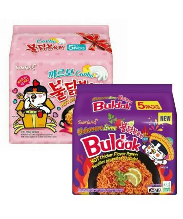 Samyang Carbonara & Habanero Lime Ramen Buldak Hot Chicken Flavour Spicy Noodles Bundle (Pack of 10) HALAL