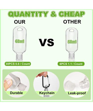 30Pcs Travel Bottles with Keychain - 2.03oz/60ml Empty Hand Sanitizer Bulk Set - Portable Leakproof Refillable Squeeze Bottles - Flip Cap Party Favors - Buy Online on GoSupps.com