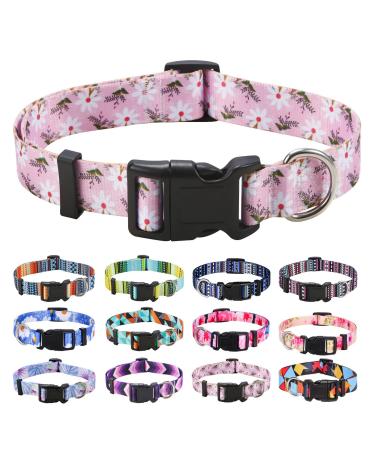 Mihqy dog collar adjustable soft & comfort dog collar Bohemian flowers geometric trunk design for small medium and large dogs (small white flowers L) L (neck circumference 38-63 cm width 2.5 cm) Small white flowers