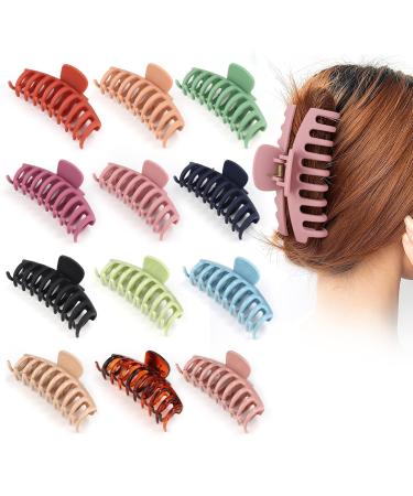 12 Pcs Large Hair Clips for Women with Non-slip Material 4.3 Inches Banana Hair Claw Clips Strong Jaw and Lightweight Claw Clips for Thick Hair and Thin Hair Best Gift Hair Accessories for Women