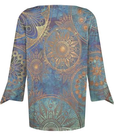 Light Blue Floral 3/4 Sleeve Women's Blouse | Summer Tunic with Trumpet Sleeves | Comfortable & Stylish Shirt - Buy Online on GoSupps.com