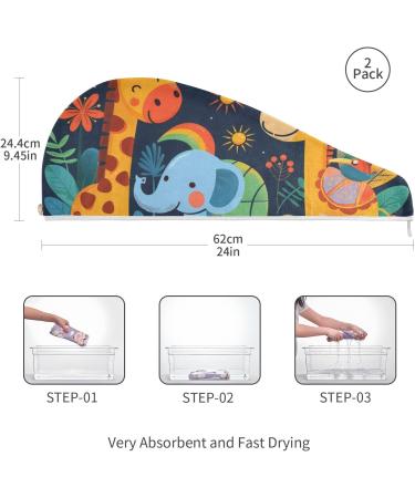 Deer Elephant Moon Hair Towel 2 Pack - Super Absorbent Quick Dry Hair Turbans for Women & Girls - Buy Online on GoSupps.com
