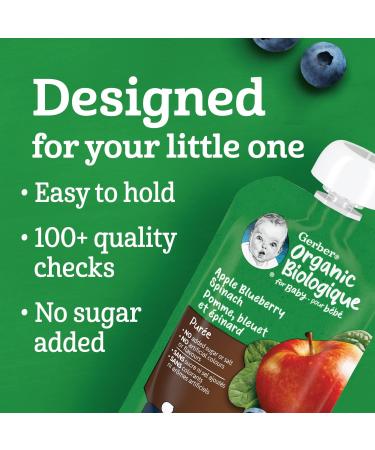 GERBER ORGANIC PUR E Apple Blueberries Spinach Baby Food Meal 6+ months 128 ml 12 Pack Packaging May Vary Apple Blueberries & Spinach - Buy Online on GoSupps.com