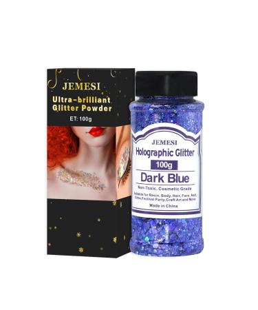 HOLOGRAPHIC Dark Blue Chunky Glitter | 100g Craft Sequins for Resin Nail Art Face & Body | Perfect for Slime & Festival Parties - Buy Online on GoSupps.com
