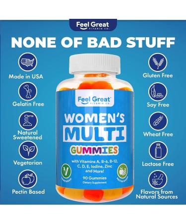 Feel Great Vitamin Co Women's Multivitamin Gummy | Essential Vitamin Blend for Women | Supports Women's Health | Chewable Gummy Supplement with Vitamin A, B-6, B-12, C, D, E, Biotin, Choline, Folic Acid, Zinc, and More - Buy Online on GoSupps.com