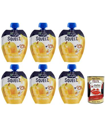 Italian Gourmet E.R. Melinda Mela Banana Squeeze 100% Fruit Puree Apples and Bananas Squeezable Fruit 90g + Italian Gourmet Pomodoro Polpa 400g