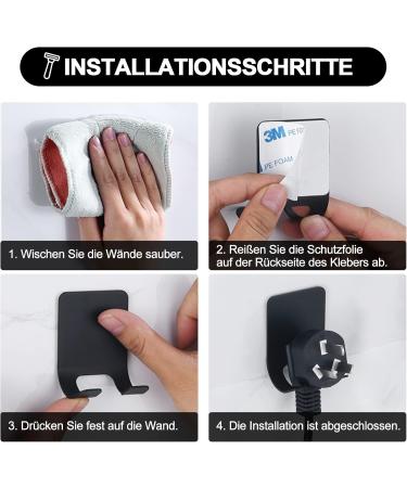 CKJ 4-Piece Self-Adhesive Razor Holder Hooks - Waterproof Stainless Steel Multi-Purpose Hooks for Bathroom Kitchen & Home - Black - Buy Online on GoSupps.com