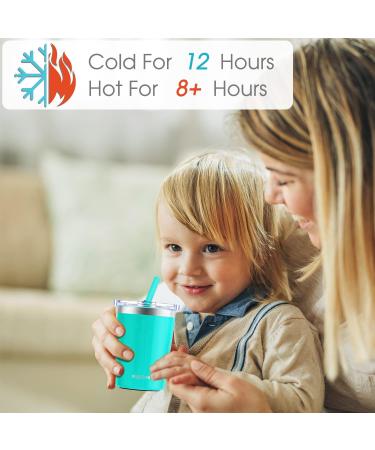 Signice Kids Cups with Straw Lid 2 Pack - Leak Proof 8.5 Oz Stainless Steel Tumbler for Toddlers - BPA Free Baby Smoothie Cup - Vacuum Insulated - Aqua & Blue - Buy Online on GoSupps.com