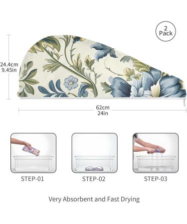Buy Blue Peony Hair Towel 2 Pack - Super Absorbent Quick-Dry Hair Turbans for Women & Girls | Fast International Shipping - Buy Online on GoSupps.com