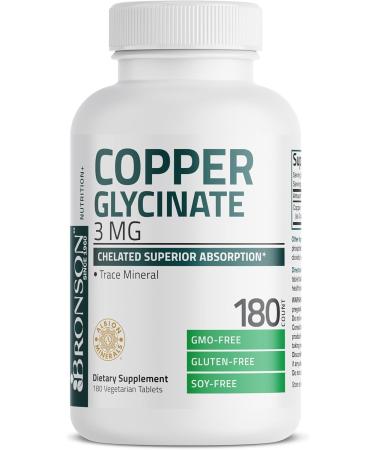 Bronson Copper Glycinate 3mg Chelated Superior Absorption Non-GMO, 180 Vegetarian Tablets - Buy Online on GoSupps.com
