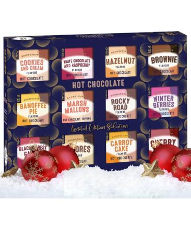 Hot Chocolate Selection Gift Set - 12 Assorted Flavours in Cookies n Creme Rocky Road Berries Cherries & Marshmallows - 400g | Perfect Christmas Gift for Men, Women, Her, Him - Buy Online on GoSupps.com