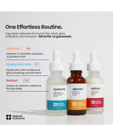 Natural Outcome Hyaluronic Acid Vitamin C Face Serum and Retinol Facial Serum - Night and Day Anti Aging Facial Serum and Hydrating Serum Set 1 oz Each Vegan Cruelty Free & Fragrance Free - Buy Online on GoSupps.com