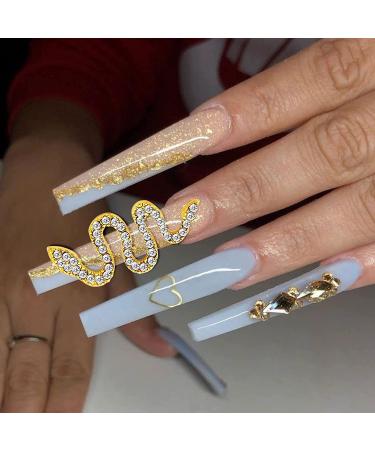 WOKOTO 12pcs Snake Nail Charms for Acrylic Nails - Gold and Silver Rhinestones for Women Nail Art - 3D Nail Decorations Kit - Buy Online on GoSupps.com