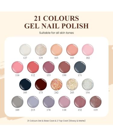 VANREESA Gel Nail Polish Set - 21 Colors Pink Nude Red Brown Glitter Classic Soak Off UV Gel Kit with Base Top Coat | Nail Art Gifts for Women - Dazzling Declining Sun - Buy Online on GoSupps.com