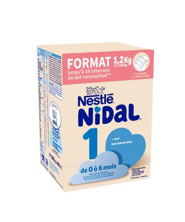 Nestlé Nidal 1 Baby Milk Powder for Babies from Birth to 6 Months Bag in Box of 2 Sachets of 600 g