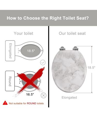 Angel Shield Gray Marble Toilet Seat - Durable Molded Wood, Quiet Close, Easy Clean, Quick-Release Hinges - Elongated Size - Buy Online on GoSupps.com