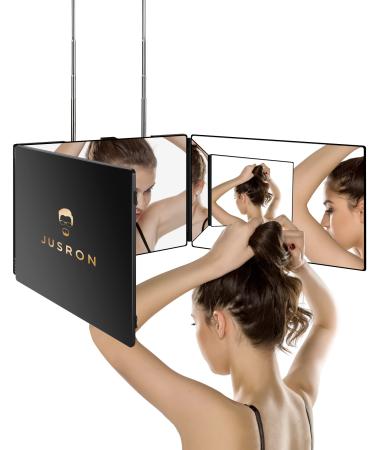 3 Way Mirror for Self Hair Cutting, 360 Trifold Barber Mirrors 3 Sided Makeup Mirror to See Back of Head, Used for Hair Coloring, Braiding, DIY Haircut Tool are Good Gifts for Men Women (Without LED) Black Without Led