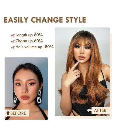 ENTRANCED STYLES 26 Inch Auburn Wig with Bangs | Long Layered Natural Hair Wig for Women | Dark Roots Copper Red Ombre | Heat Resistant Synthetic | Daily Use Redhead Wig - Buy Online on GoSupps.com