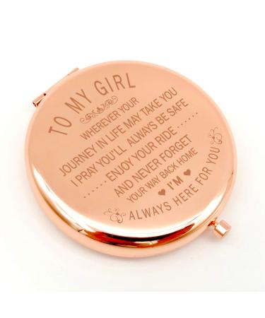 Warehouse No.9 Inspirational Personalized Travel Pocket Compact Makeup Mirror Gift for Sister Daughter Girlfriend Birthday Christmas Graduation Gift (Rose Gold)