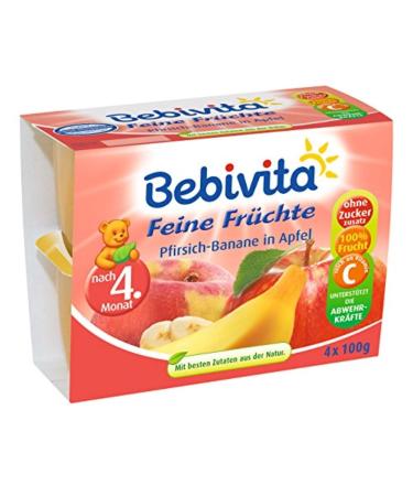 Bebivita Peach-Banana & Apple Puree - Pack of 6 (4x100g) | Healthy Baby Food - Buy Online Internationally - Buy Online on GoSupps.com