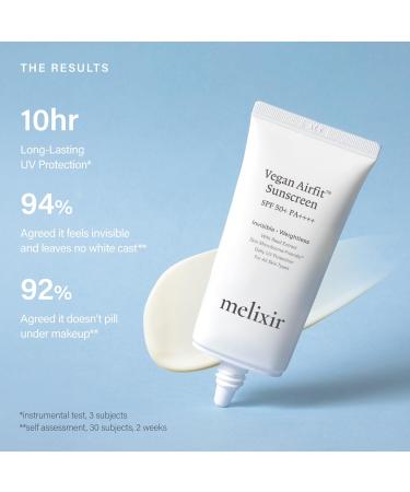 Melixir Vegan Airfit Sunscreen SPF 50 Korean Sunscreen for Face Moisturizing Sun Cream for Sensitive Skin Non Greasy and Unseen Sunscreen Reef Safe 50ml - Buy Online on GoSupps.com