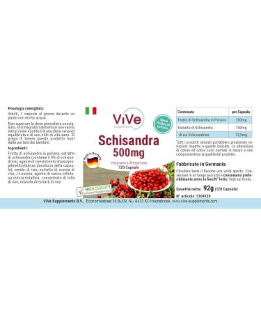ViVe Supplements Schisandra Extract 500mg 120 Capsules Schisandra Chinensis Wu Wei Zi 9 Schisandrine HIGH DOSE VEGAN Made in Germany - Buy Online on GoSupps.com
