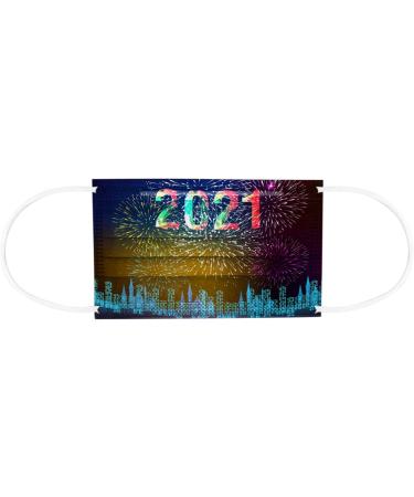 2021 Happy New Years Print Adult Disposable Christmas Facemask 3Ply Breathable Cloth Face_Masks 50PCS - Fits Men and Women - Buy Online on GoSupps.com