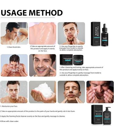 Wrinkle Defense Beef Tallow Balm Mens Skin Care Sets & Kits Mens Facial Kit Mens Skincare - Beef Tallow Mens Face Wash Tallow Serum Tallow Cream - Anti Wrinkle Moisturiser For Men Day & Night - Buy Online on GoSupps.com