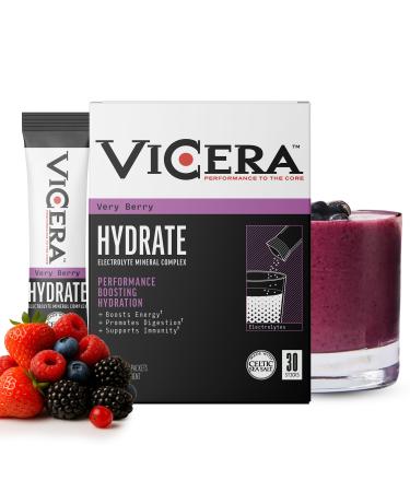 VICERA Electrolyte Powder Very Berry Flavor Hydration Packets with Celtic Sea Salt Magnesium Calcium Choline Potassium Probiotics and Trace Minerals Gluten Free Drink Mix Non GMO 30 Count
