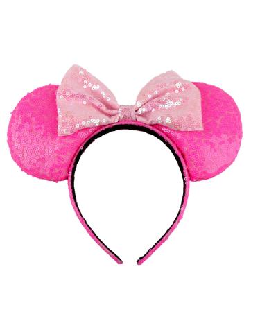 Konger Lovely Colorful Mouse Ears with Pink Big Bow Headband Hoop Hair Accessories for Girls Birthday Party Travel (Pack of 1  Dark Pink) Pack of 1 Dark Pink