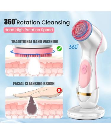 Facial Cleansing Brush Waterproof Deep Cleaning Exfoliation Rotating Spa Machine with 2 Speed Modes Electric Face Brush with 3 Replacement Brush Heads for Women (Pink)  - Buy Online on GoSupps.com