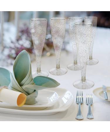 QIANQUEYUE 100 Gold Glitter Plastic Champagne Flutes | Disposable Party Supplies - Buy Online on GoSupps.com