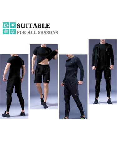 MEETYOO Men's 5-Piece Compression Set - Black Small, Long Sleeve Shirt, Athletic Shorts, Running Jacket - Buy Online on GoSupps.com