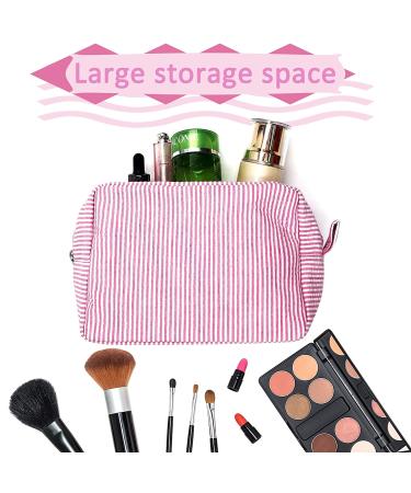 GFU Seersucker Cosmetic Bag - Travel Toiletry Makeup Organizer - Large Women's Aesthetic Storage Pouch - Pink - Buy Online on GoSupps.com