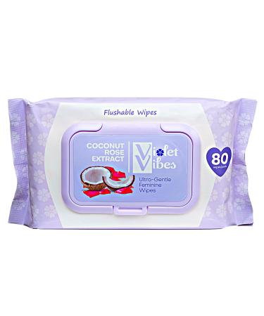 Moisturizing Flushable Bathroom Wet Wipes for Women  Aloe Coconut Rose | Plant Based pH Balanced Adult Toilet Tissue for Tush & Feminine Care | Personal Hygiene Wipe | Violet Vibes Wet Wipes 80 ct 80 Pack