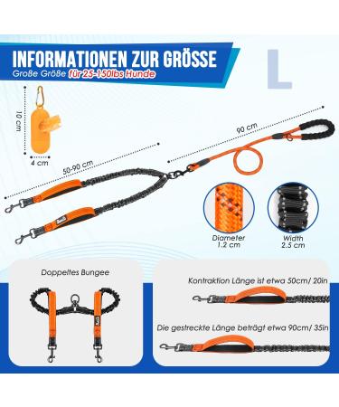 Buy Eyin Double Linen Dog Leash - Flexible & Reflective 2 Padded Handles for Large Dogs (11-68kg) - Orange | International Shipping Available - Buy Online on GoSupps.com