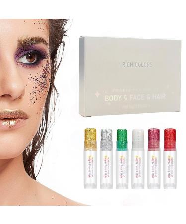Glitter Body Gel 6-Color Makeup Stick | Glitter Face Makeup For Festivals Concerts Parties Carnivals Musical Events Christmas Fairy Tale Themes