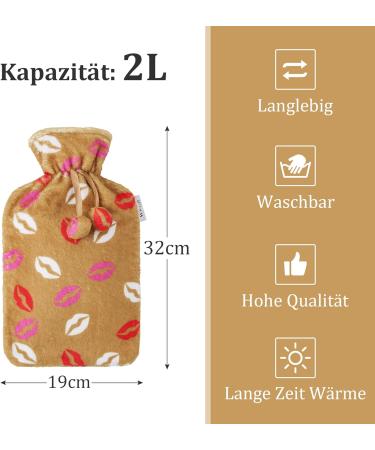 KUFL 2L Hot Water Bottle - Rubber & Soft Fleece Cover - Relieves Pain & Cramps - Ideal for Warmth on Cold Days - Beige - Buy Online on GoSupps.com