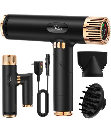 Hair Dryer with Diffuser Foldable Hair Dryer for Curly Hair Ionic Blow Dryer with 110 000 RPM Brushless Motor for Fast Drying 3 Speeds 3 Heat Levels Professional Quiet Hairdryer for Home Travel Black